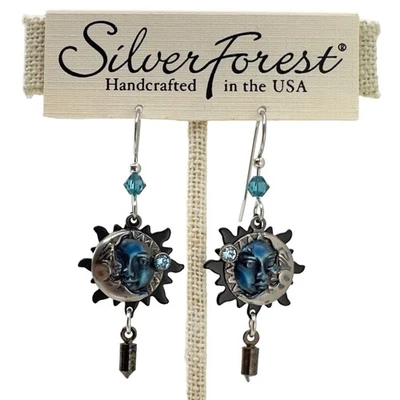 Pendientes colgantes celestiales de plata Bosque hechos a mano azul sol y luna EE. UU. Foto 1 de 2