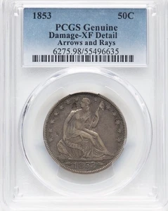 1853 sitzender Half Dollar - Pfeile und Strahlen - PCGS original vz Detail - Bild 1 von 4