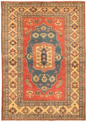 Tapete de área geométrico tradicional feito à mão 5'3" x 7'7" tapete de lã oriental - Imagem 1 de 4