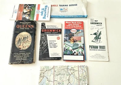 MCM Ephemera Nueva York Connecticut Mapas Greenwich Fairfield Años 50 Años 60 Foto 1 de 4