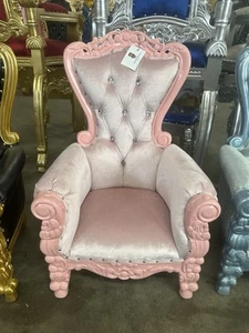 Kid's Mini Throne Chair 36" Tall Luxury Style Party Throne - Hot Pink / Gold - Picture 1 of 2