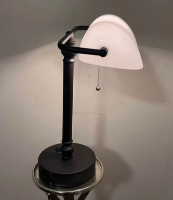 Bankers Desk Lamp Black White USB Port - Image 1 of 4