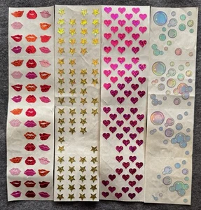 Vintage Sandylion Sticker Sheet Lot Lips Stars Hearts Bubbles Shiny Metallic - Picture 1 of 1