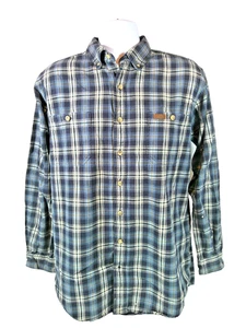 Carhartt L Tall Blue Plaid Flannel Shirt 100% Cotton w/ Leather Logo Patch - Picture 1 of 10