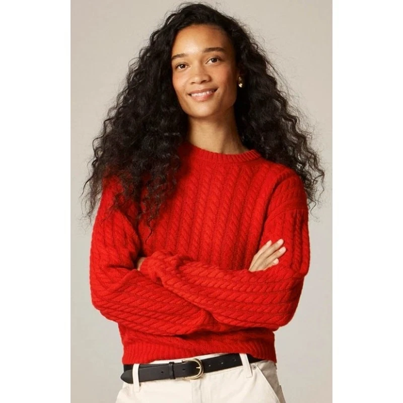 J. Suéter Crew Perfect Cachemir Tejido con Cable Cuello Redondo Rojo Mujer Pequeño Foto 1 de 4