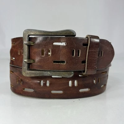 Cinturón de cuero genuino perforado marrón ancho vintage - para mujer talla 32 Foto 1 de 4