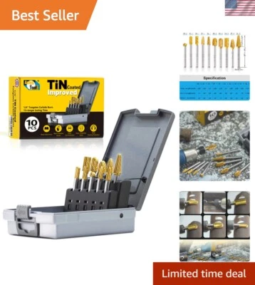 High Precision 10-Piece Double Cut Carbide Burrs for Metal & Wood Carving - Image 1 of 4