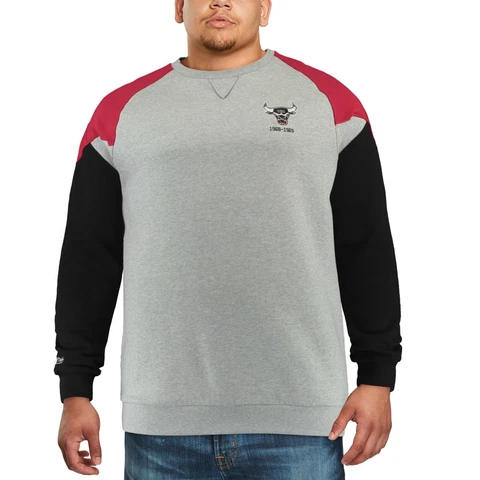 Mitchell & Ness Chicago BULLS Crew WINNING Fleece Grey BIG AND TALL Sweater Cover