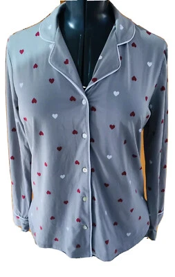 Shimera Womans Size Small Gray Red White Heart Long Sleeved Pajama Hi Lo Top - Image 1 of 4