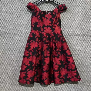 Calvin klein Midi Dress Women's Size 8P Red Black Floral Print Lined Sleeveless - Picture 1 of 15