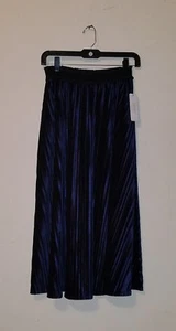 NWT Laundry By Shelli Segal  Velvet Pleated Midi Skirt Navy sz S - Picture 1 of 7