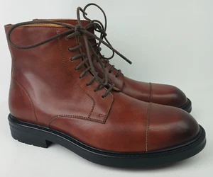 Magnanni Men's Polar Cognac Brown Leather Combat Boot Lace Up Cap Toe Size 8.5 - Picture 1 of 7