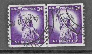 USA 1954 Well Joined Pair - 3 cents LIBERTY Coil Stamps SG 1033 - Fine Used - Picture 1 of 2
