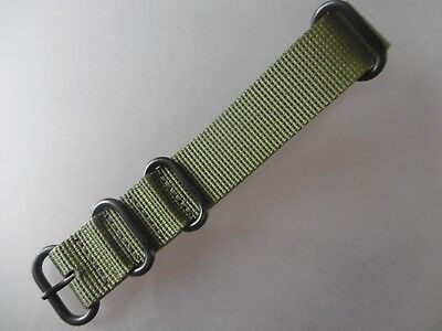 Nato Band Zulu Nylon Uhrenarmband Grün Olive  20 Mm  Edelstahl Rundringe Schwarz • 10.35€