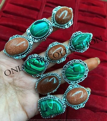 Sunstone & Mix Gemstone 925 Sterling Silver Plated Fancy Women Rings Lot Jewelry - Image 1 of 4