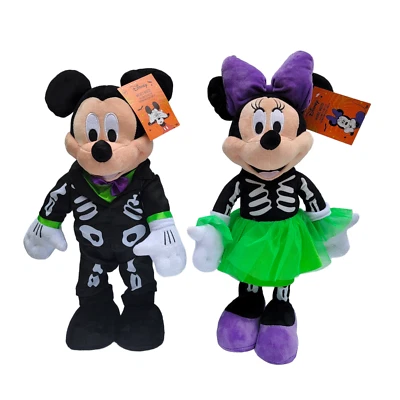 Disney Mickey Minnie Mouse Halloween Skeleton Porch Greeter Set Large Fall Plush - Image 1 of 4