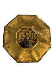 Marye-Kelley Decoupage Octagon Glass Plate Madonna & Child Renaissance Christmas