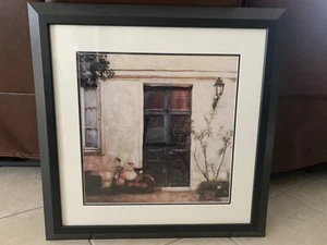 Parked Out Front Art Print Vintage Motorbike Framed and Matted 28" x 28" - Picture 1 of 12
