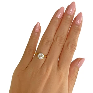 Diamond Women Ring E VS2 Round AGI Certified 1 Carat Lab created 14K Yellow Gold - Picture 1 of 13