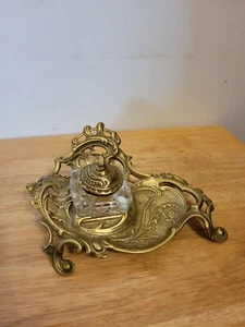 Vintage Messing Inkwell VMC Metallhandwerker Massivmessing & Kristall Rokoko Ständer - Bild 1 von 6