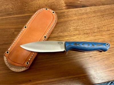 CUCHILLOS BARK RIVER EE. UU. A-2 mango azul funda de cuero vintage sin usar Foto 1 de 4