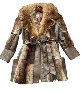 Cappotto pelliccia e pelle vintage senza marchio personalizzato lungo 31” necessita di riparazione - Foto 1 di 23