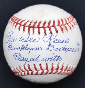 Pee Wee Reese HOF Teammates Signed Baseball Robinson Snider Campenalla PSA/DNA - Picture 1 of 4