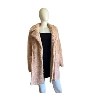 Kenneth Cole Soft Sherpa Blush Beige Faux Fur Snap Button Coat Jacket S - Picture 1 of 5