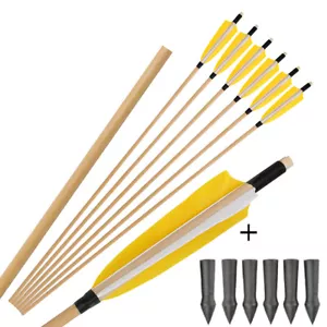 31.5" Traditional Wooden Arrow Shaft 65/100gr Arrowheads Longbow Archery Hunting - Picture 1 of 21