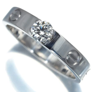 Auth Cartier Ring Diamond F IF EX MiniLove Solitaire EU52 18K 750 White Gold - Picture 1 of 6