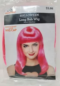 Hot Pink Wig Long Bob Cosplay Dress Up Cap Halloween Costume - Picture 1 of 2