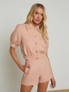 NEW AUTH L'AGENCE Cove Cropped Tweed Jacket Dusty Pink - Picture 1 of 6