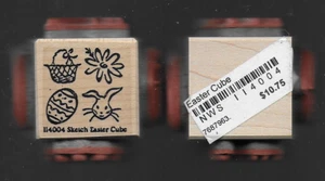 NORTHWOODS rubber stamp SKETCH EASTER CUBE wood mounted  Bunny Egg Flower Basket - Picture 1 of 1