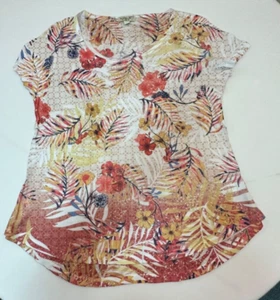 One World Petite XL Round Neck Cap Sleeve Multiclored Blouse - Picture 1 of 4