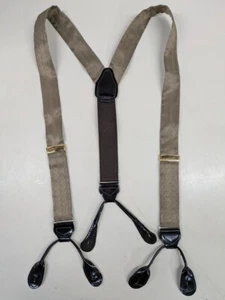 SILK Suspenders Tan with Brown Leather Button Ends Mens Adjustable One Size - Picture 1 of 5