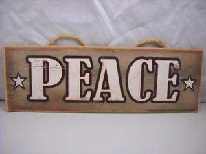 Red White and Blue Distressed Peace Distressed Wall Sign 12" x 4" - Picture 1 of 6