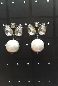 J. Crew Pearl Jewel Box Earrings -Vantage Gold Tone (White) Wedding Earrings - Picture 1 of 7