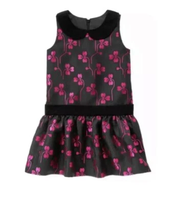Gymboree 6/7 Holiday Gem Dress 2014 Christmas Satin Jacquard Fuchsia Velvet Pink - Image 1 of 4