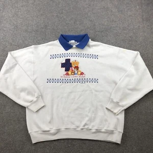 Vintage Pegigoff Sweatshirt Womens XL White Blue Collared Nurse Bear - Picture 1 of 11