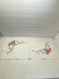 Vintage Handmade Chair Needlepoint garden flowers table runner 27 inches MCM - Picture 1 of 12
