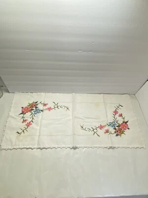 Vintage Handmade Chair Needlepoint garden flowers table runner 27 inches MCM - Image 1 of 4