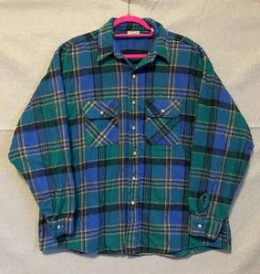 Vintage Five Brother Flanellhemd Herren 2XL blau grün kariert Hausarbeit Arbeit - Bild 1 von 12