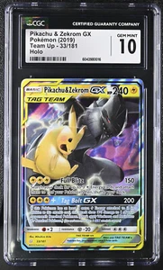 CGC 10 GEM MINT Pokemon Team Up Pikachu & Zekrom GX 33/181 - Picture 1 of 2