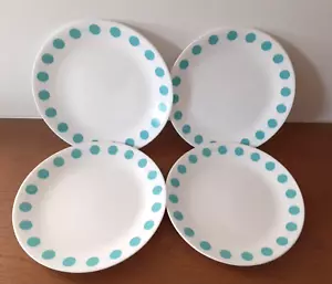 4 Vintage Corelle 10" Dinner Plates South Beach Turquoise Dot Pattern - Picture 1 of 3