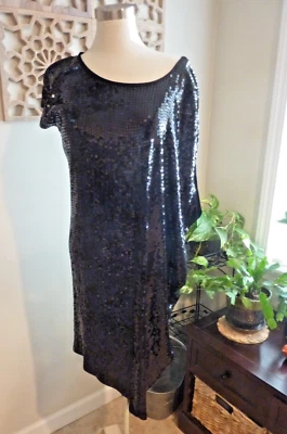 NUEVO CON ETIQUETAS Vestido Michael Kors Mujer NEGRO Lentejuelas Asimétricas Brillo Talla MEDIANO NUEVO Foto 1 de 4