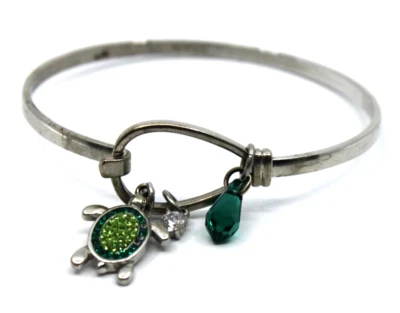 Pulsera de plata de ley con dije de tortuga verde firmada SU CZ CH Foto 1 de 4
