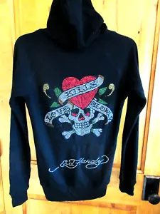 ED HARDY SIZE M LOVE KILLS SLOWLY HOODIE NWD ELABORATE RHINESTONES FRONT & BACK - Picture 1 of 8