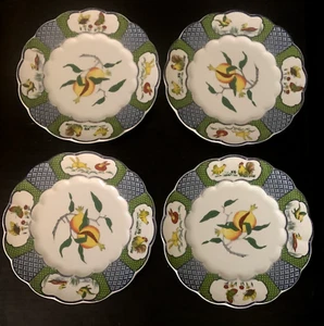 4 Vintage 80er Taitu Kutani Japan Speiseteller Pfirsich Obst Tier Tafeln - Bild 1 von 13