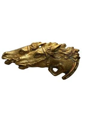 Vintage GUCCI Brass Double Horse Head Buckle Leather Belt Waist 26 Italy 70s - Image 1 of 4