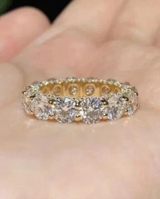 3.50 CTW Round Cut Moissanite Eternity Wedding Band Ring 14K Yellow Gold Plated - Image 1 of 4